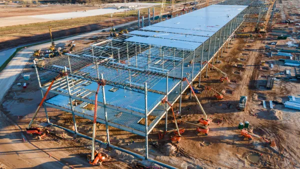 Aerial view of Tesla GigaFactory under construction in Austin, Texas
