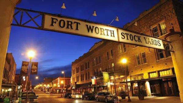 Fort Worth Stockyards sign at night