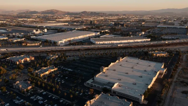 Aerial view of warehouses in San Bernardino, California