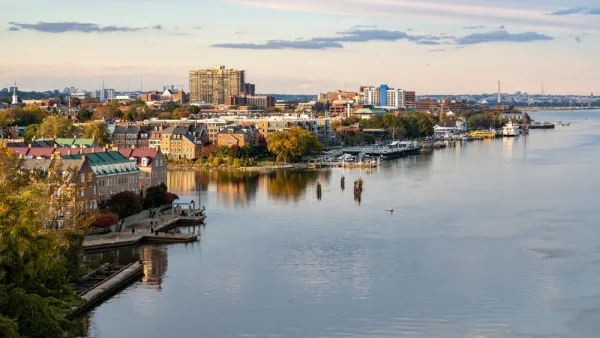Aerial view of Alexandria, Virginia from over Potomac River