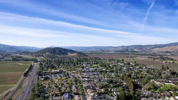 Aerial view of Yountville, California in Napa County