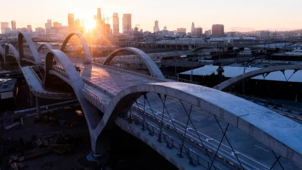 View of 6th Street Bridge with Los Angeles skyline in background