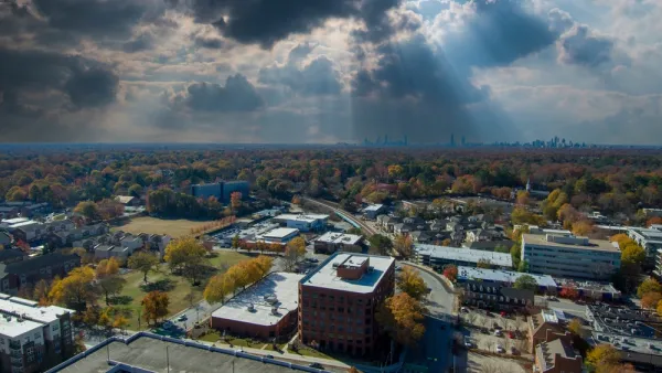 Aerial view of Decatur, Georgia with cloudy sky