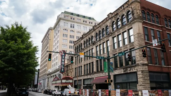 View of street in Chattanooga, Tennessee with vintage buildings