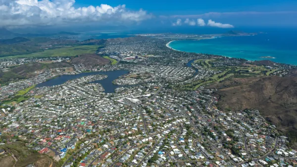 Aerial view of residential development near beach in Oahu, Hawaii