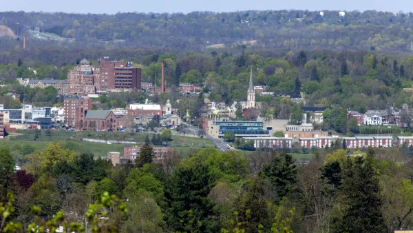 Aerial view of small town of Beacon, New York in the Hudson Valley