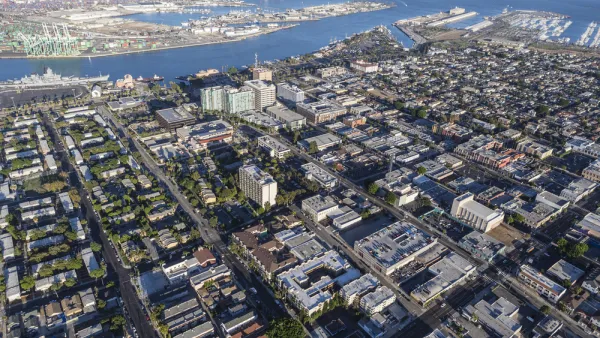 Aerial view of port community of San Pedro, California