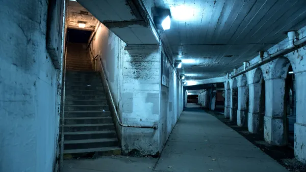 Dark tunnel with staircase